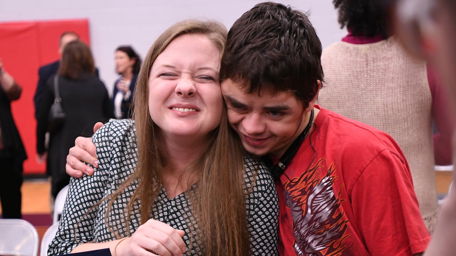 Paula Franklin gets a hug from one of her students after the announcement that she was one of two Tennessee teachers to win a Milken Educator Award.