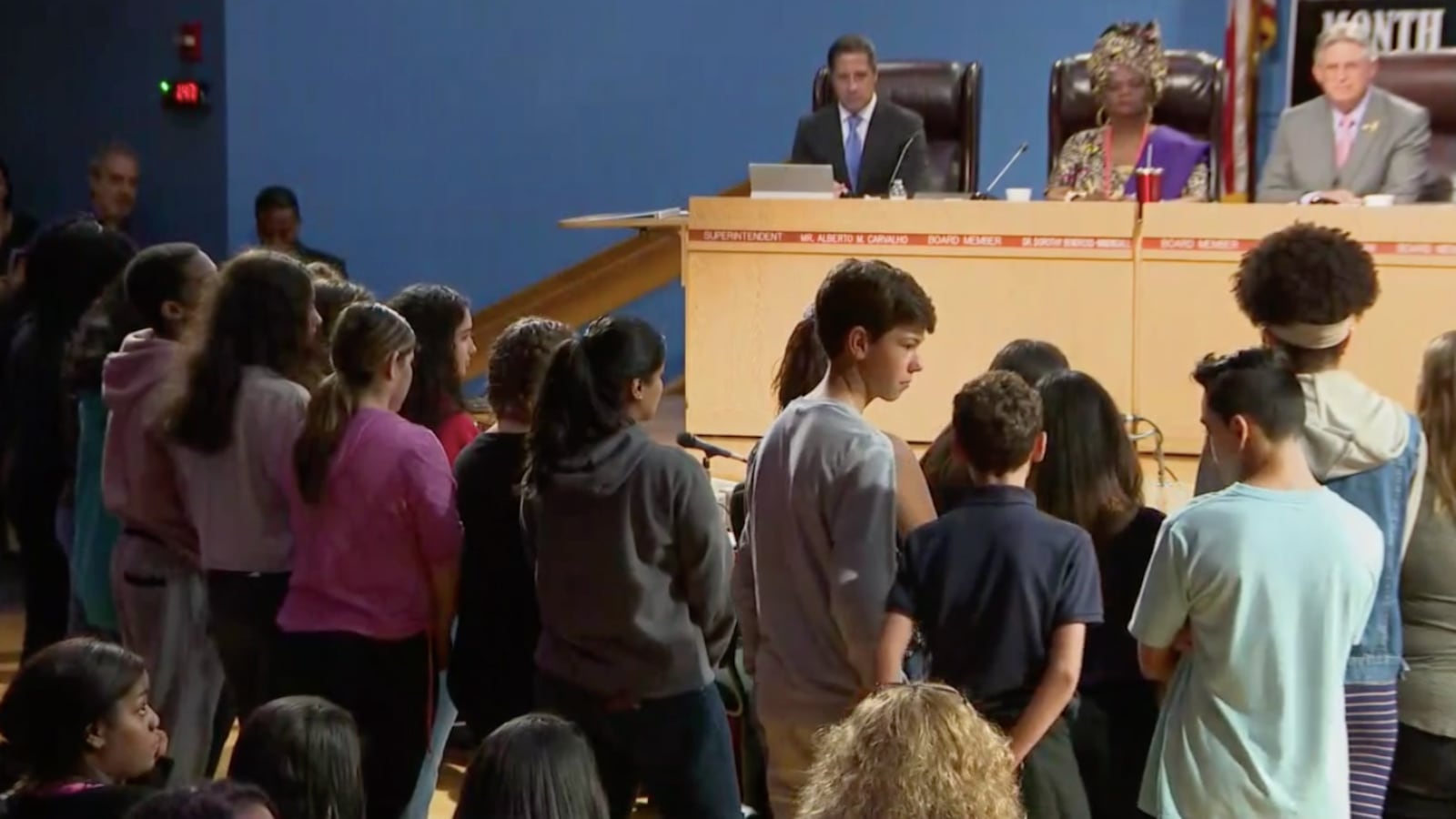 Students from Miami's iPrep, where Superintendent Alberto Carvalho also serves as principal, asked him to stay in Miami at a March 1st board meeting.