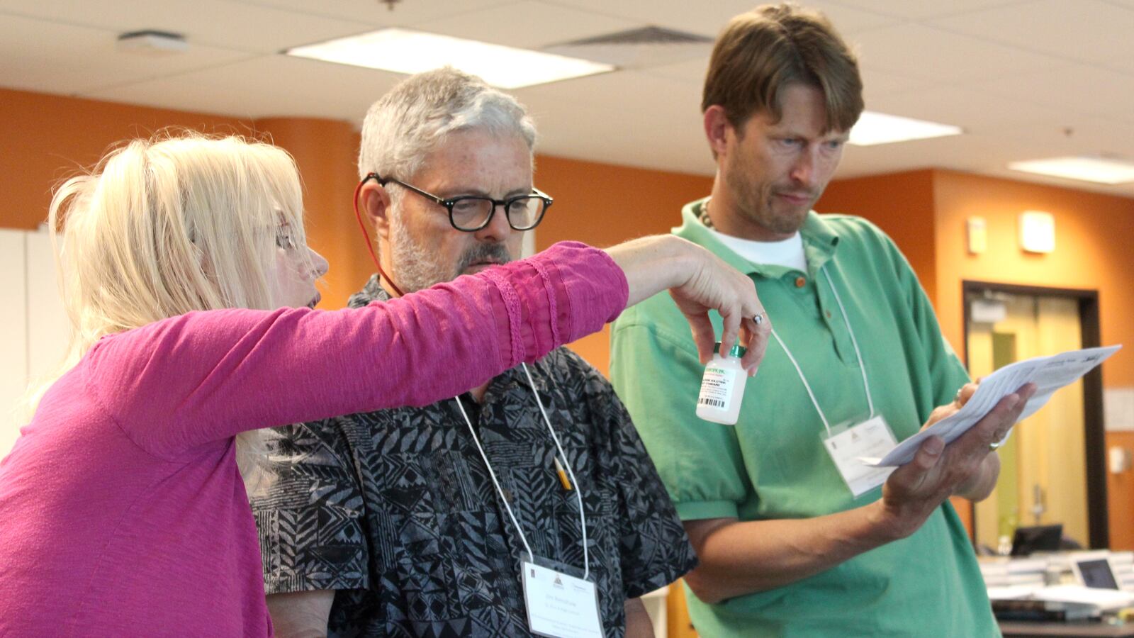 Three AP environmental science teachers work together on a lab assignment their students could do during the school year. At the AP for All Summer Institute, about 500 teachers showed up to  the Metropolitan State University of Denver to learn about new teaching techniques to entice more kids to take AP courses.