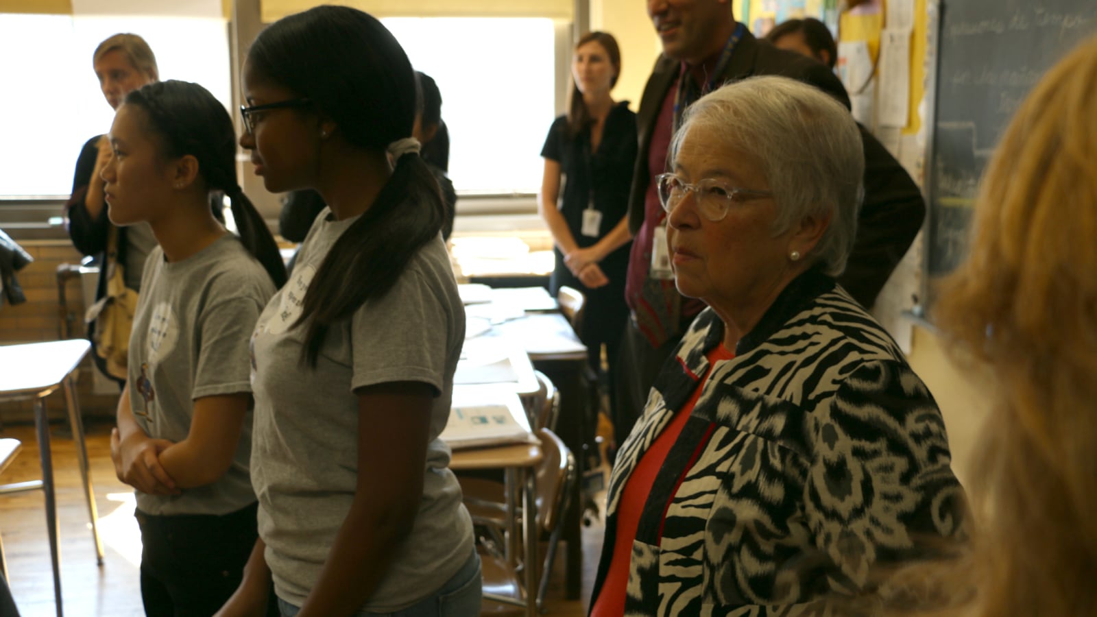 Chancellor Carmen Fariña at a high school this week. She agreed Tuesday to consider removing a contentious footnote from the city's admissions regulations.