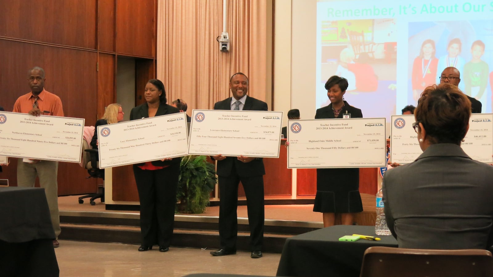 Fourteen Shelby County School principals received Teacher Incentive Funds during the board's November business meeting. Schools that met or exceeded state goals in every subject area on the 2013-14 annual tests were eligible to use the money to incentivize the teaching staff.