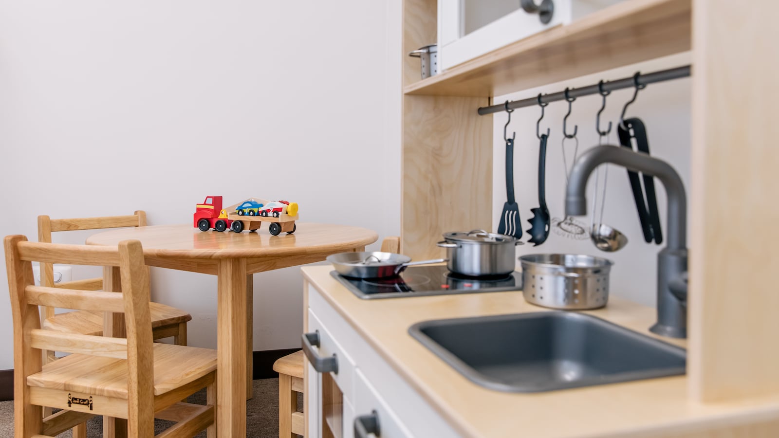 A close-up of toys in a new therapy room for infants and toddlers in Little Village.