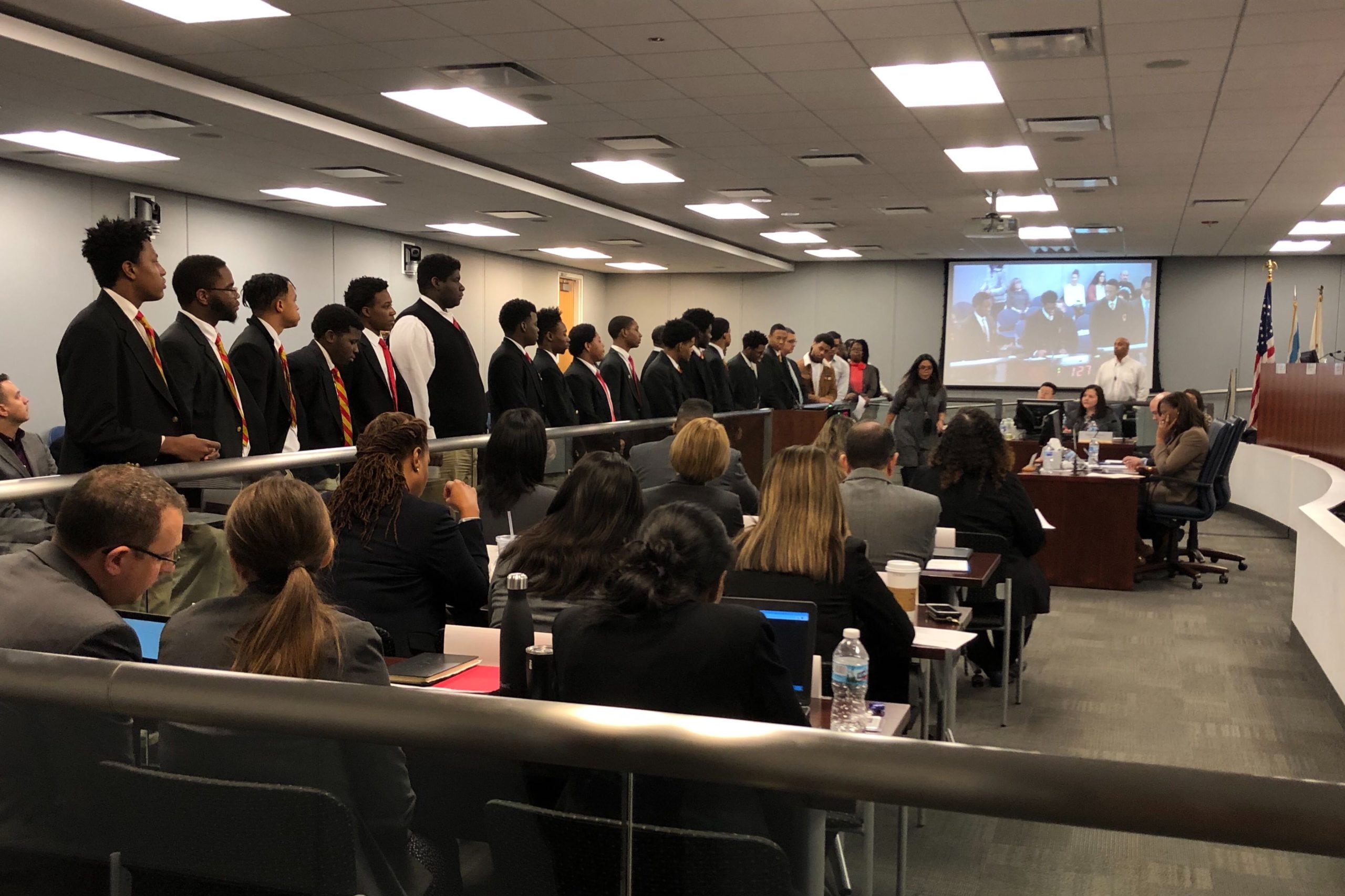 Urban Prep students attended the Chicago Board of Education meeting on Wednesday Jan. 22, 2020, to speak in support of their school.