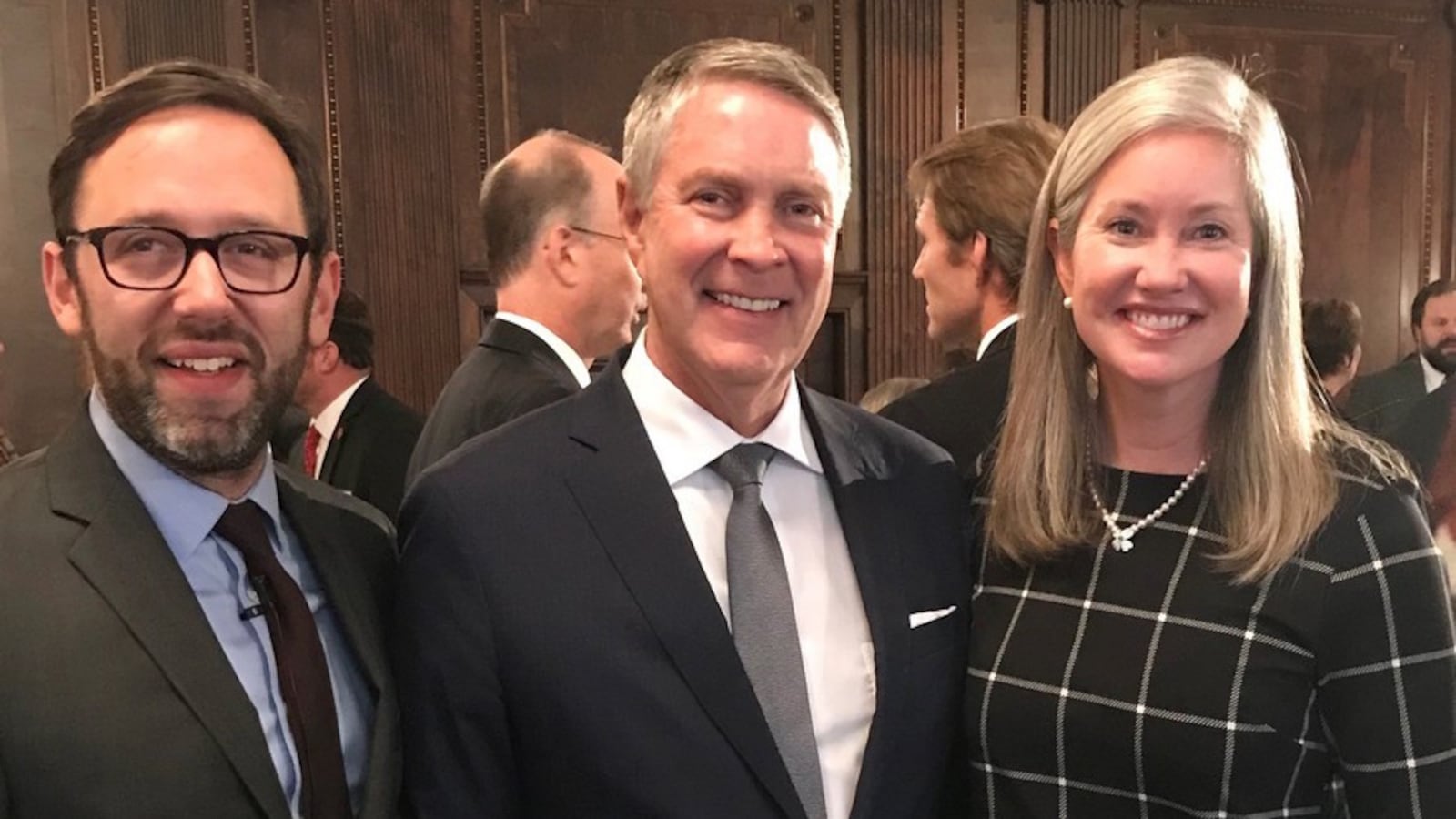 Former U.S. Senate Majority Leader Bill Frist is flanked by David Mansouri and Jamie Woodson. Frist founded the State Collaborative on Reforming Education in 2009, and Woodson has since 2011 served as its CEO, a role that Mansouri will assume in 2019. (Photo courtesy of SCORE)