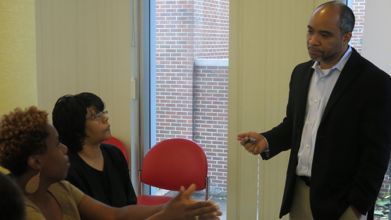 Participants at a community meeting focused on SCS's new strategic goals