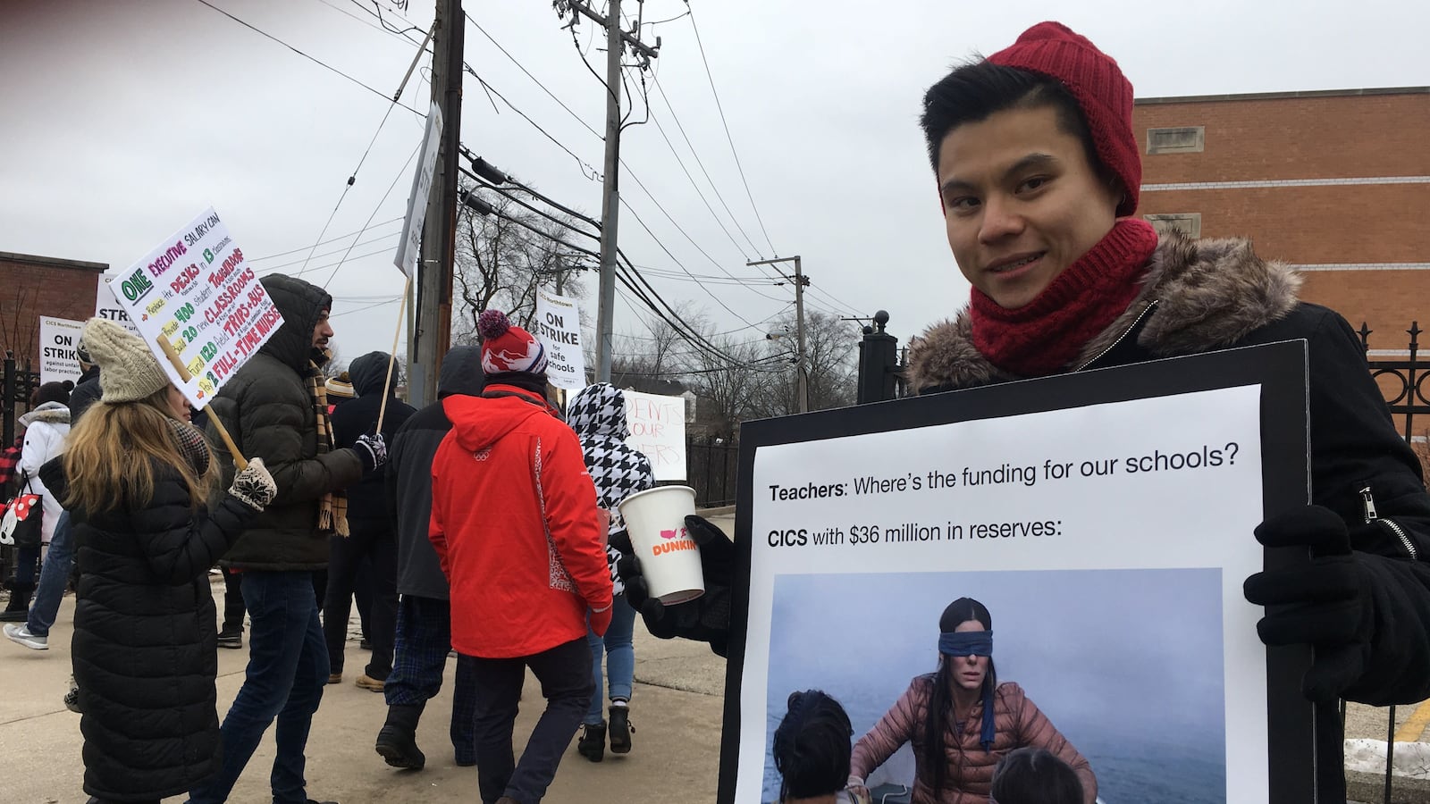 Kha Tran, a second-year social studies teacher at CICS Northtown, went on strike for the first time on Tuesday morning.