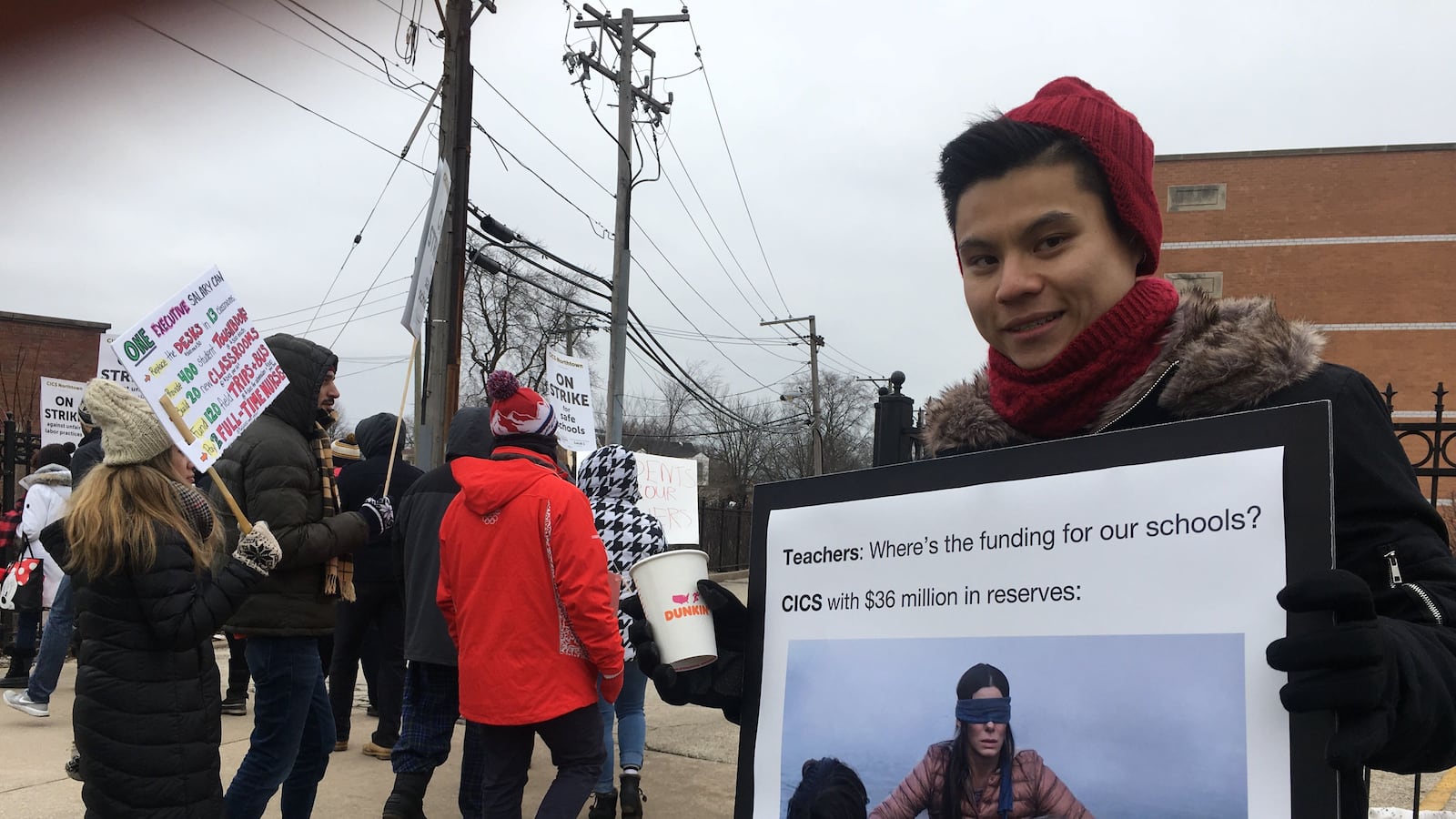 Kha Tran, a second-year social studies teacher at CICS Northtown, went on strike for the first time on Tuesday morning.