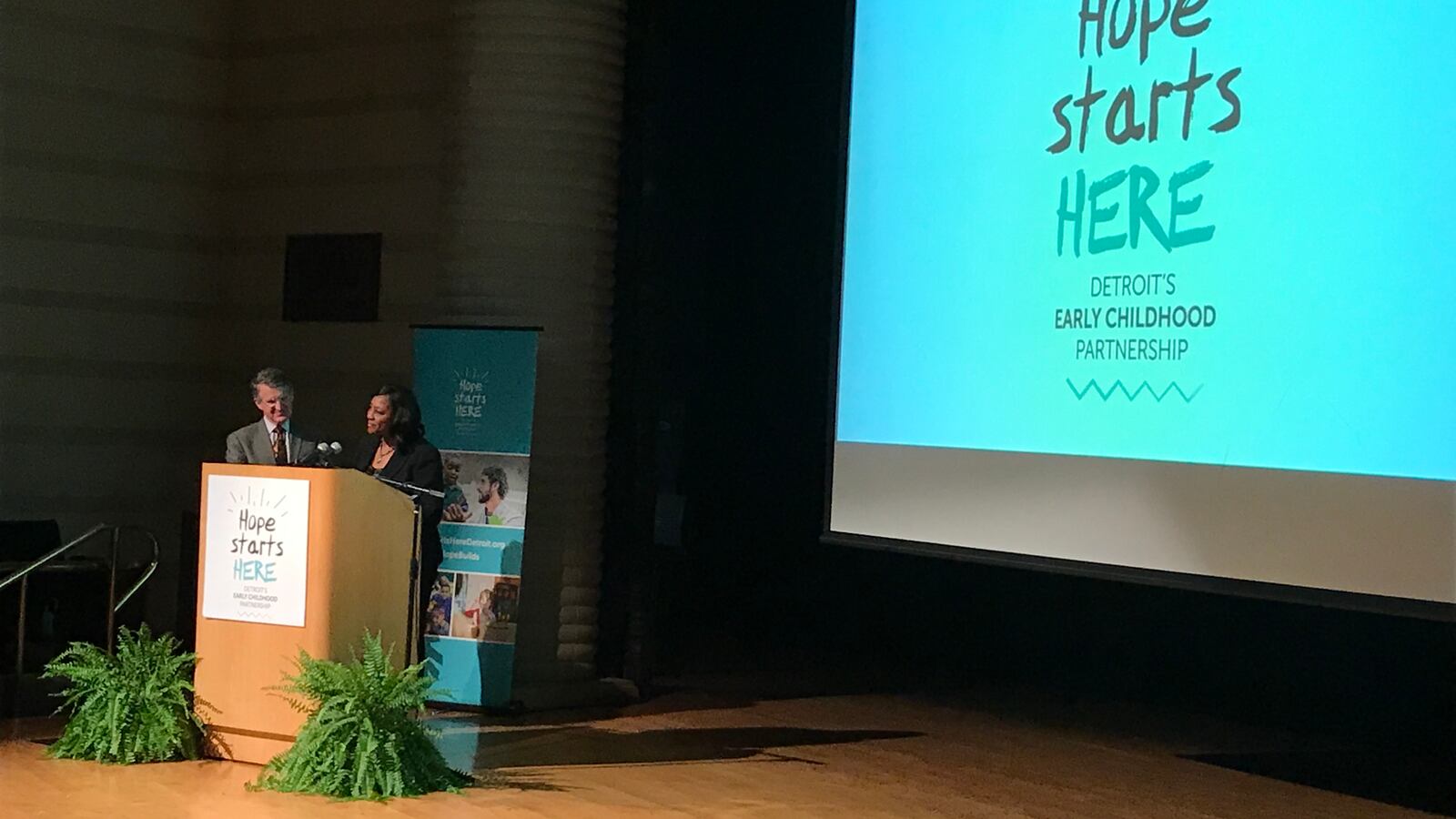 The heads of the Kresge and W.K. Kellogg foundations, Rip Rapson and La June Montgomery announce a $50 million investment to support the new Hope Starts Here framework.