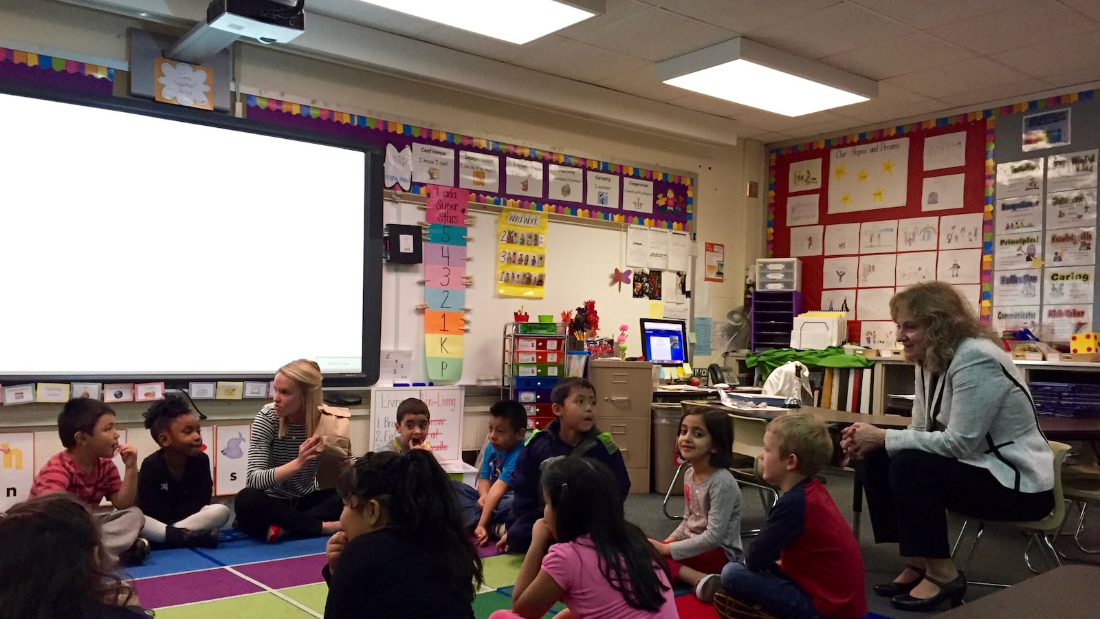 Glenda Ritz visits a classroom in Washington Township earlier this year.