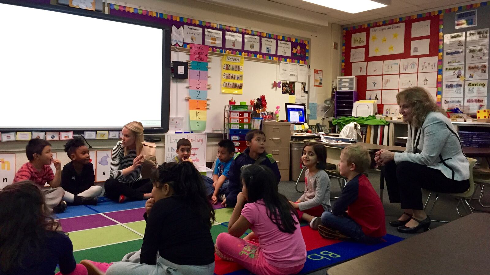 Glenda Ritz visits a classroom in Washington Township earlier this year.