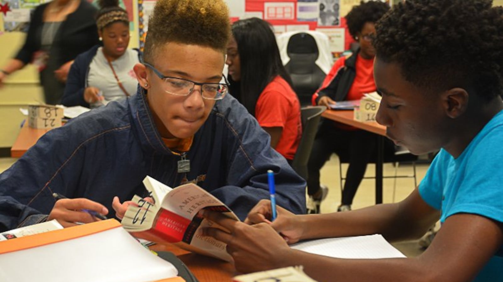 Students work together at Middle College High School, one of only four Shelby County high schools to surpass state averages on the new test.