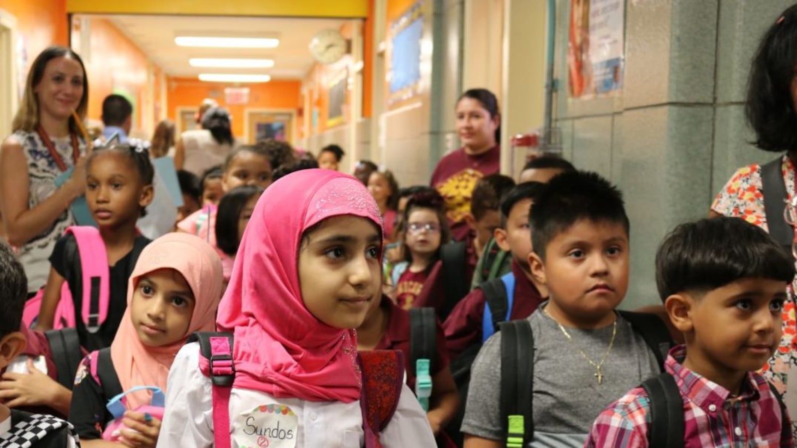 First-grade students on the first day of school this year.