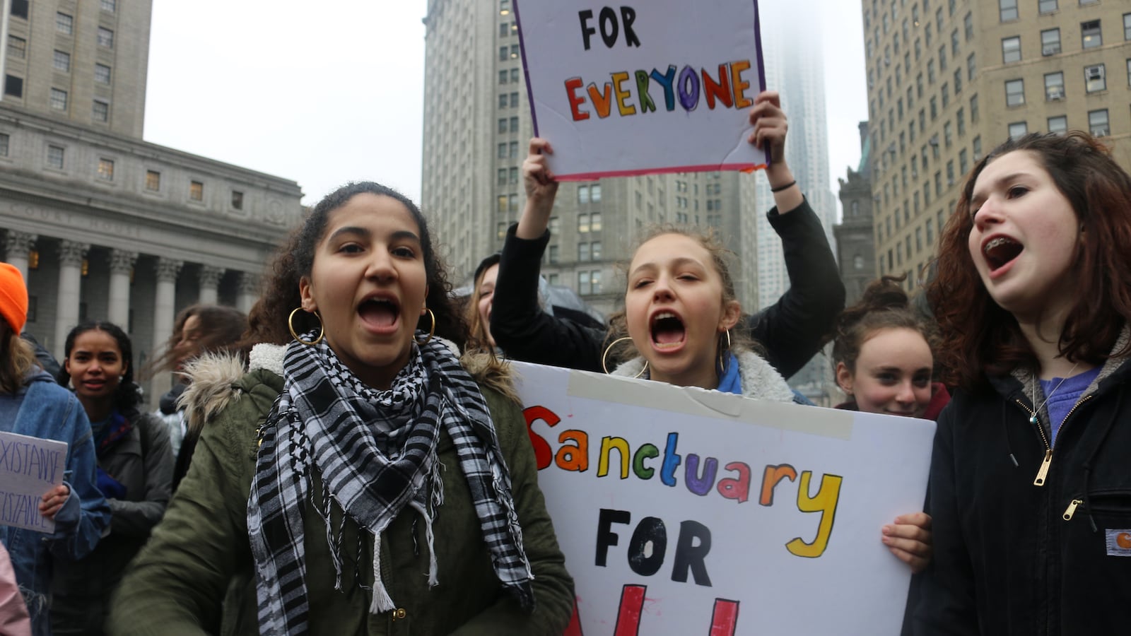 New York City high school students protest on Tuesday in Foley Square in Manhattan.
