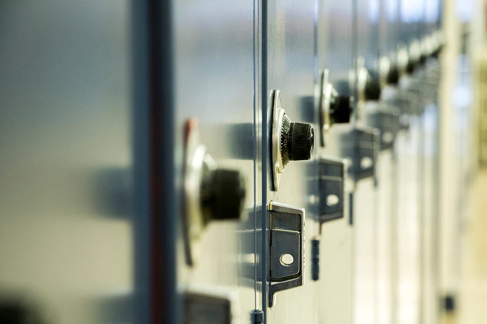 Lockers at Denver’s McAuliffe International School.