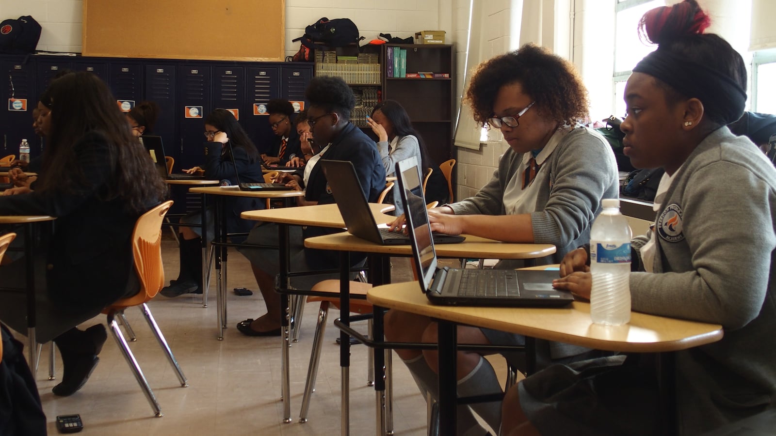 Students at Freedom Preparatory Academy's high school prepare to take their TNReady geometry test.