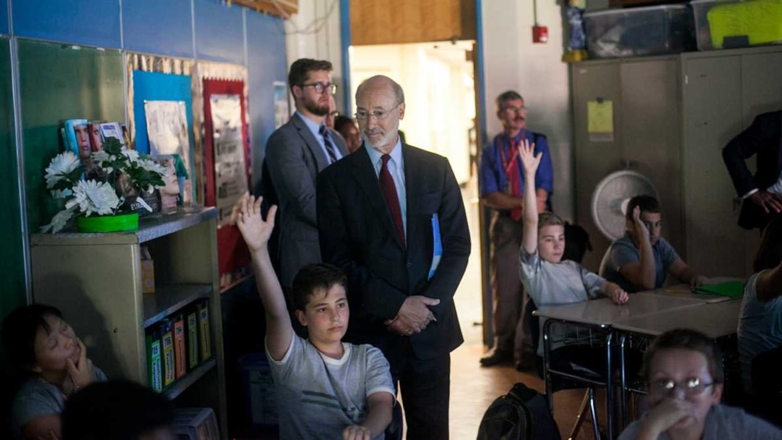 Governor Tom Wolf obvserves students during a visit to Baldi Middle School in Northeast Philadelphia.