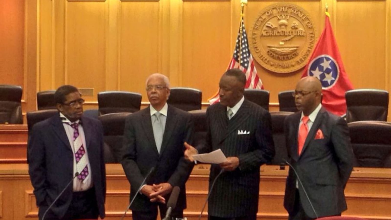 Dwight Montgomery (second from right) rallied pastors to present a petition in support of vouchers to the Tennessee legislature in 2015.