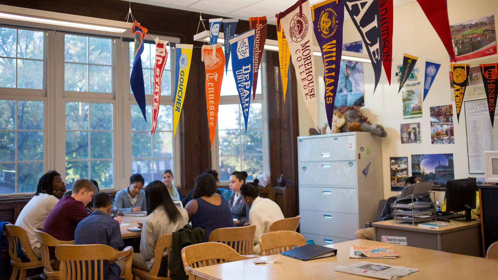An advisory period in a classroom at Washington Latin Public Charter School, in Northwest Washington, D.C. (Photo by Allison Shelley/For The Washington Post via Getty Images)
