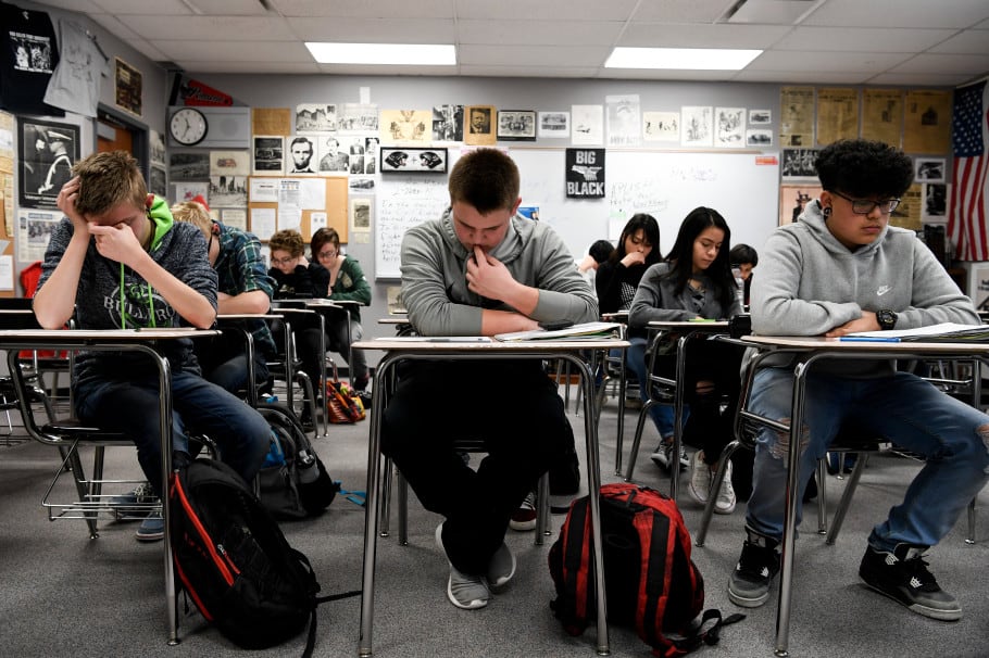 Students in Pomona High School on Friday, February 23, 2018.