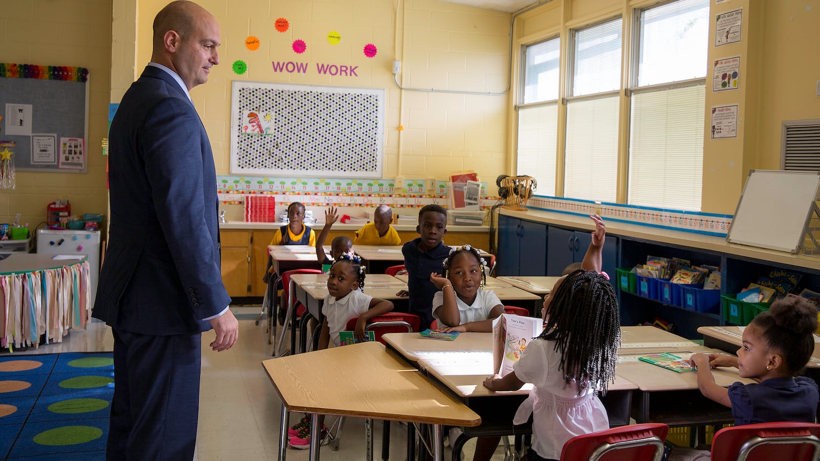 Superintendent Nikolai Vitti visits classrooms in Duval County, Florida on the first day of school in 2016.