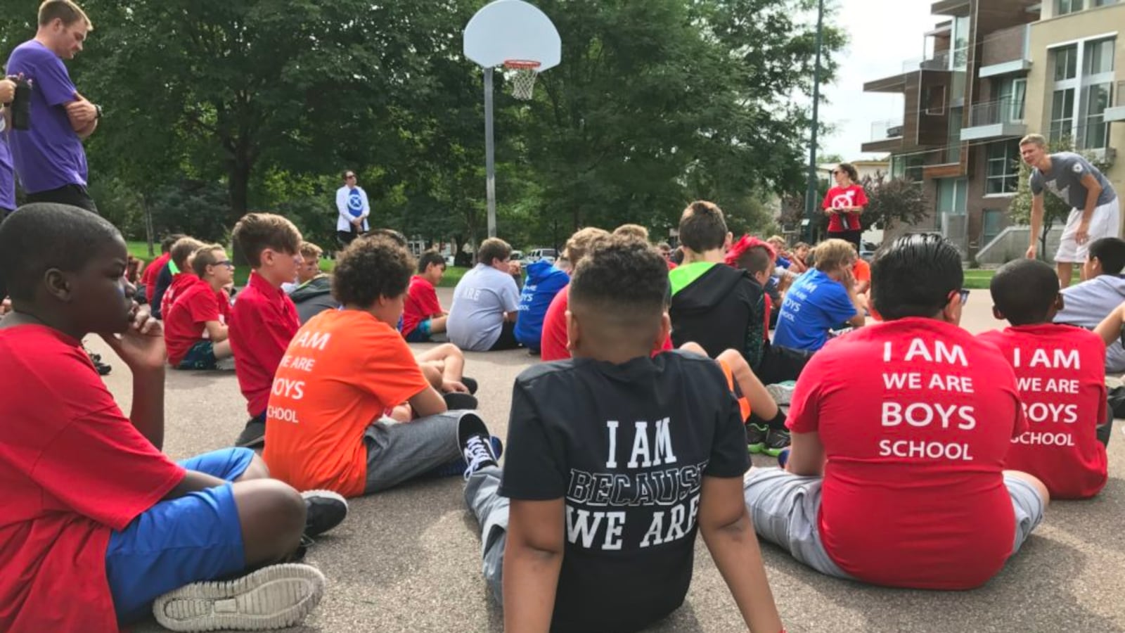 Students listen to instructions on the first day The Boys School of Denver was open in 2017.