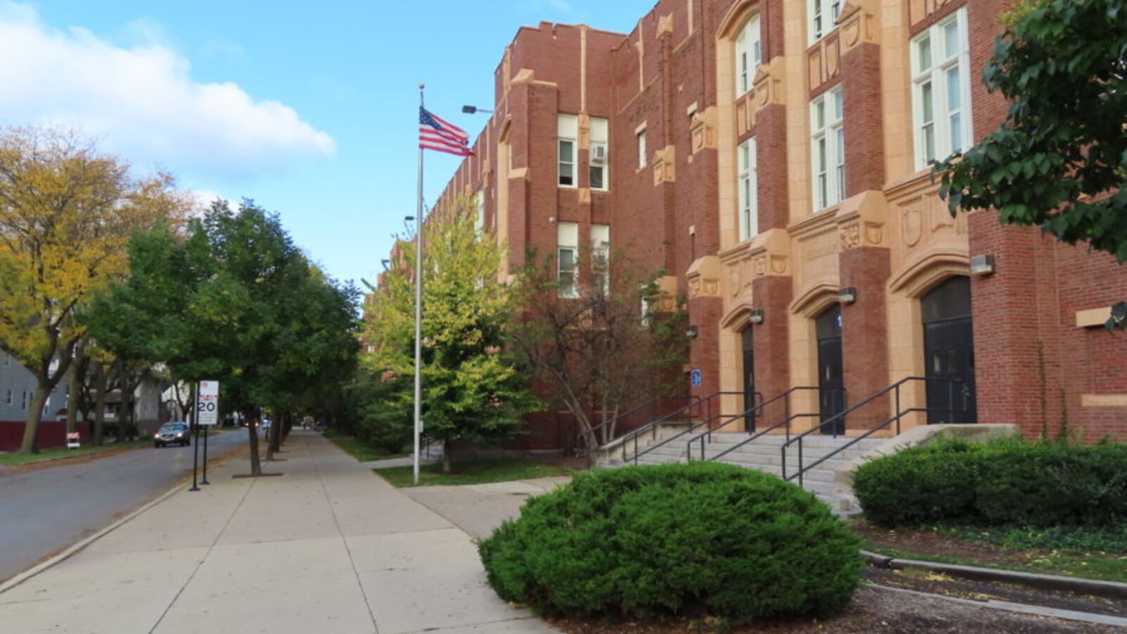 Roosevelt High School, which also houses a middle school, in Albany Park. The middle school is receiving state funds for school improvement plans.