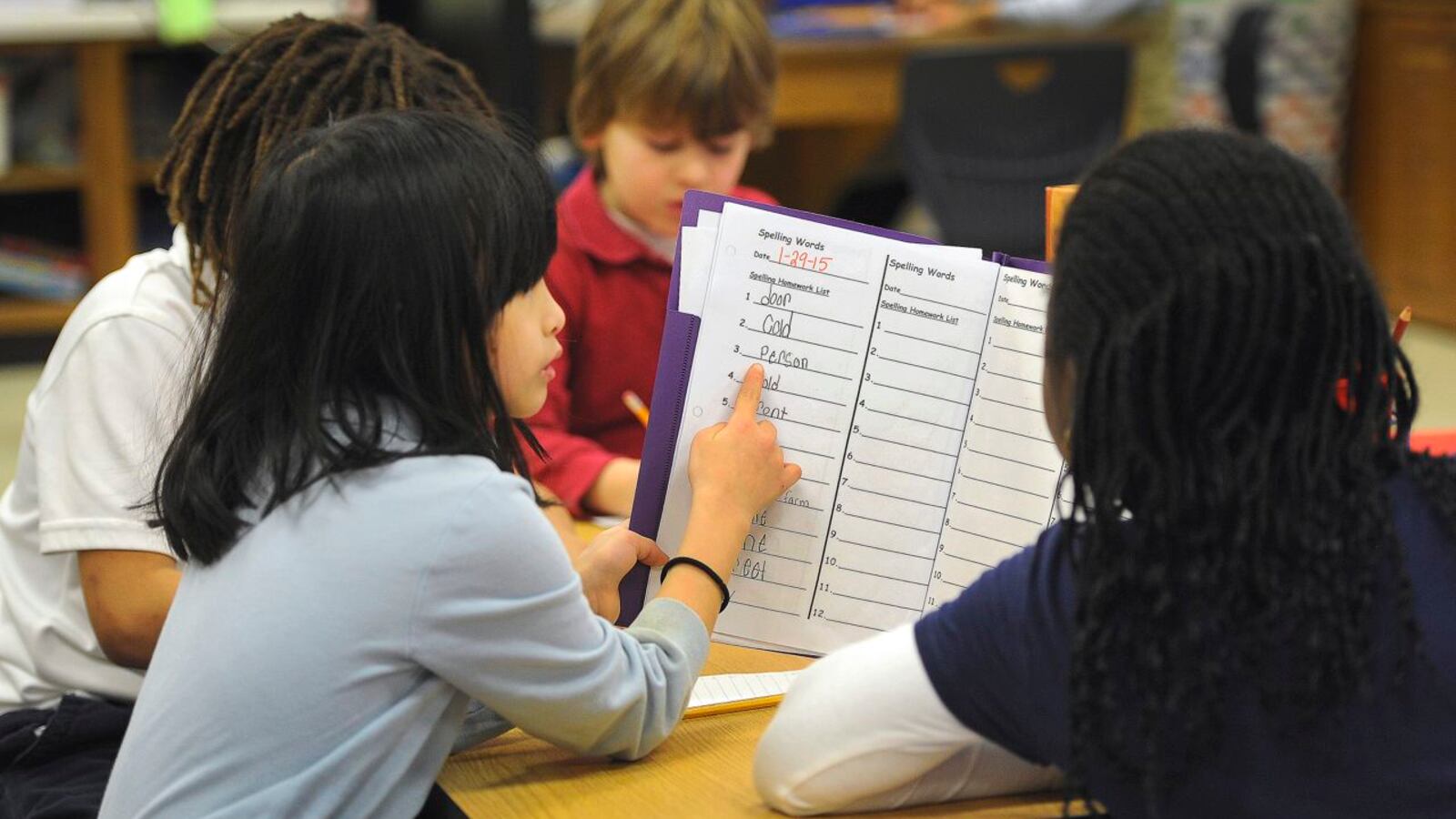 Students work on spelling words at IPS School 27, a Center for Inquiry magnet school.