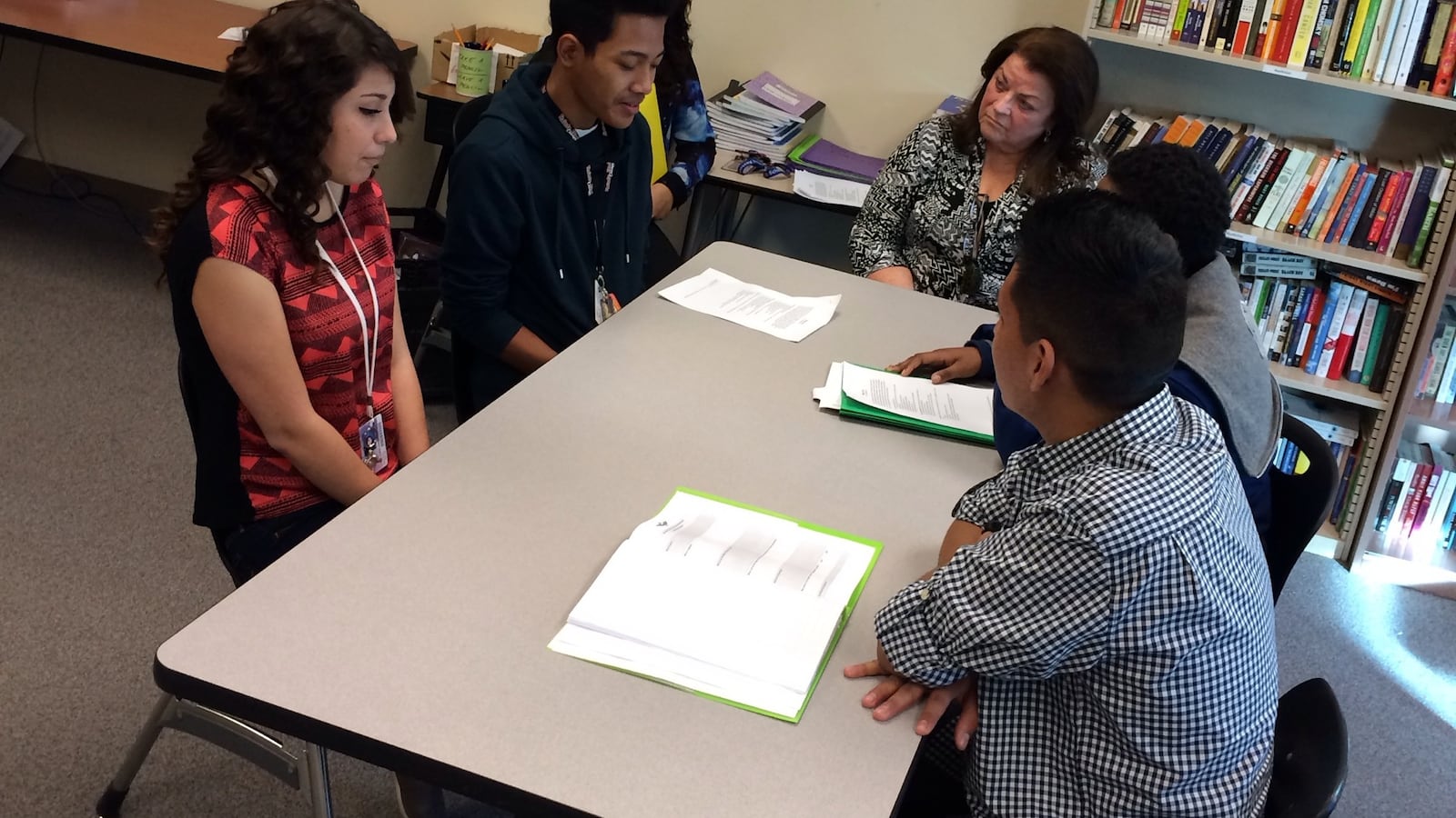 High school students role play a restorative justice seminar with their counselor in this Chalkbeat file photo.