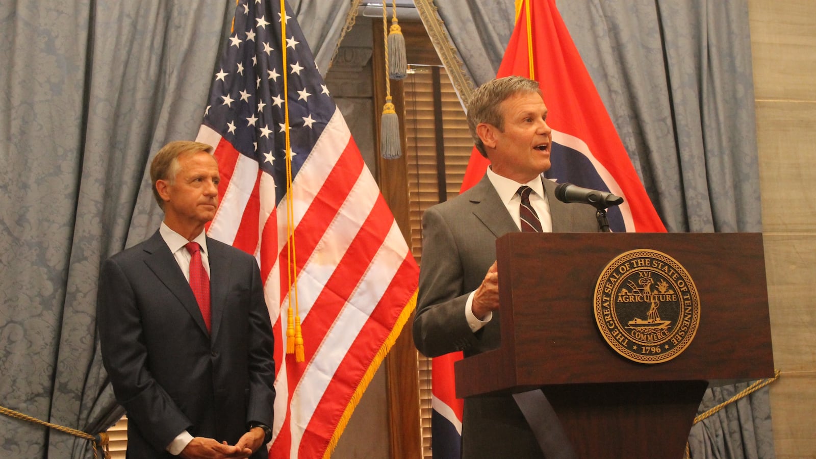 Gov.-elect Bill Lee speaks Wednesday during a joint press conference with outgoing Gov. Bill Haslam at the state Capitol on the day after Election Day.
