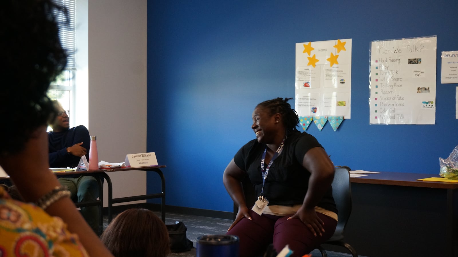 Martha Ellis demonstrating a lesson for other students in Relay's teacher residency program.