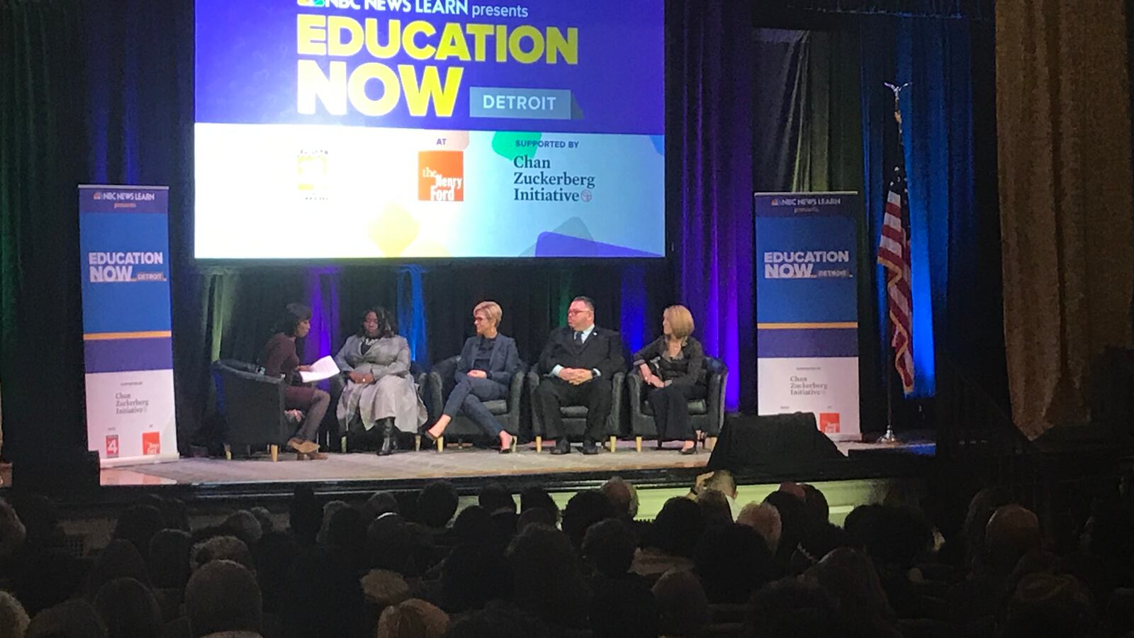 NBC News education correspondent Rehema Ellis moderates a panel discussion on teachers during an event Thursday night.
