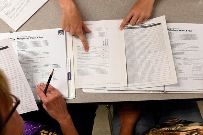 A teacher mentor works with another teacher during an inservice day at Valley View K-8 in 2015.