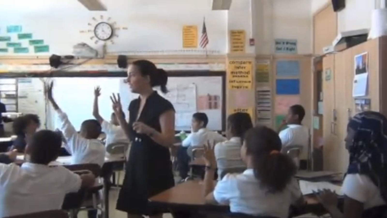 A video still shot of Danielle Lerro's English language arts class at I.S. 303 in the South Bronx. Lerro and Assistant Principal Monica Brady will be discussing how video can enhance the classroom observation process at a Feb. 25 event hosted by Chalkbeat New York and New America NYC.