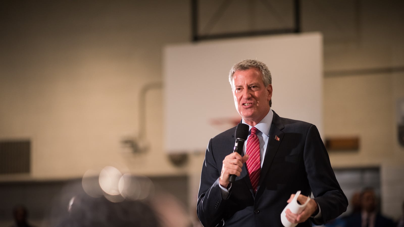 Mayor Bill de Blasio hosts a town hall in Brooklyn in October.