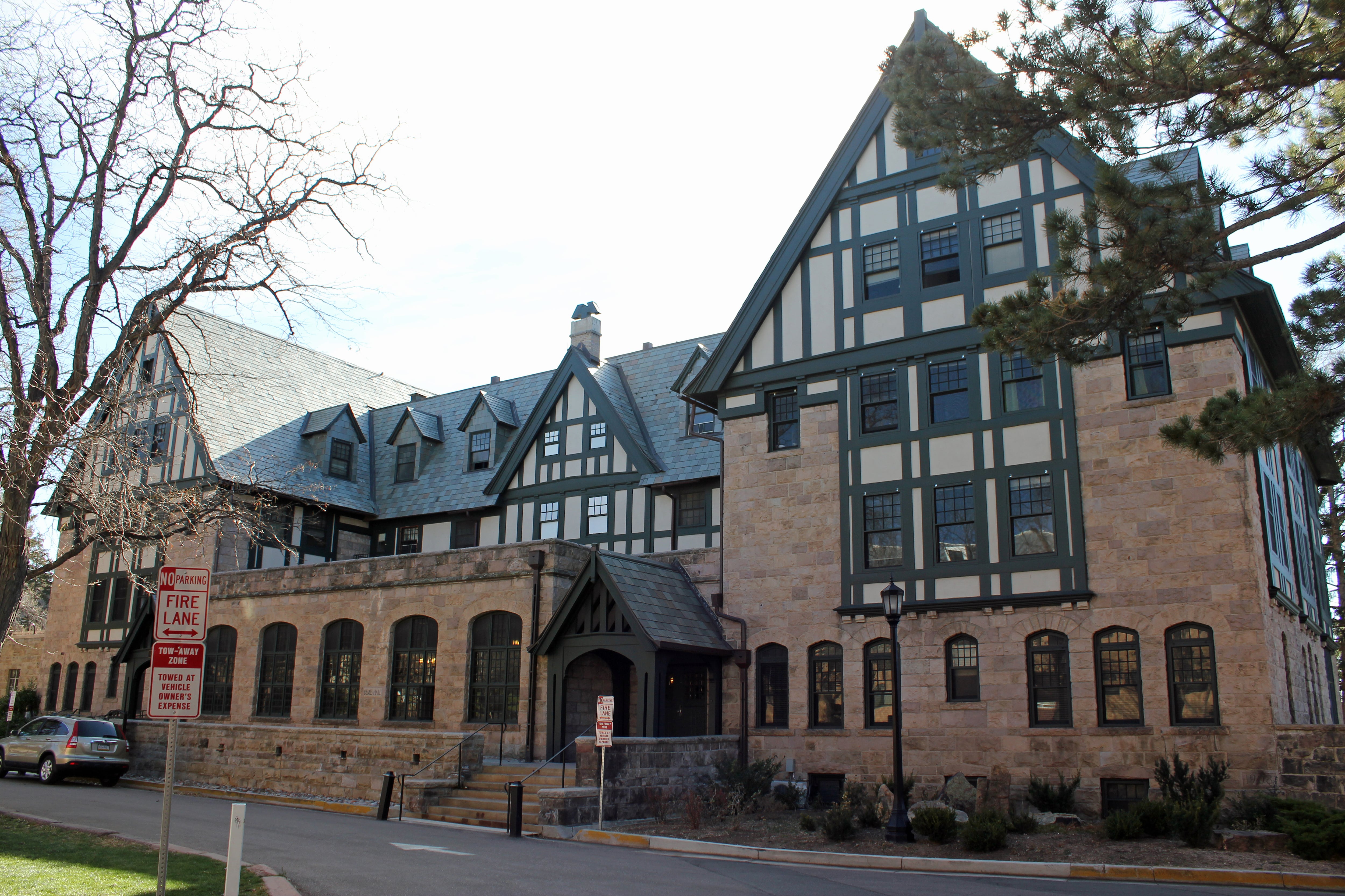 Colorado College’s Bernis Hall, a brick building with a front portico.