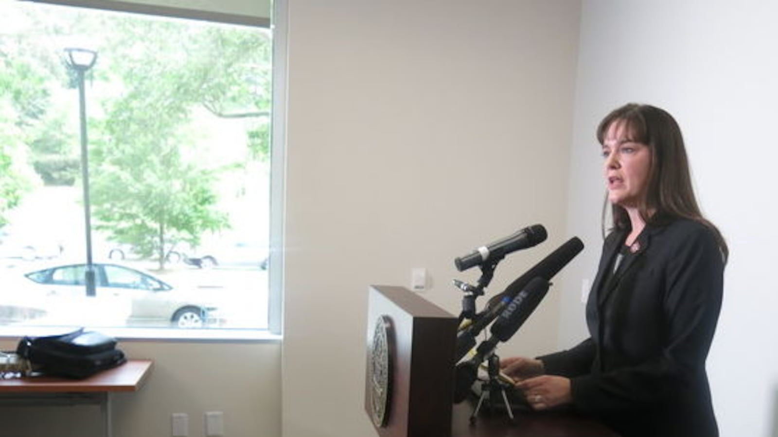 Education Commissioner Candice McQueen speaks to reporters in April 2016.