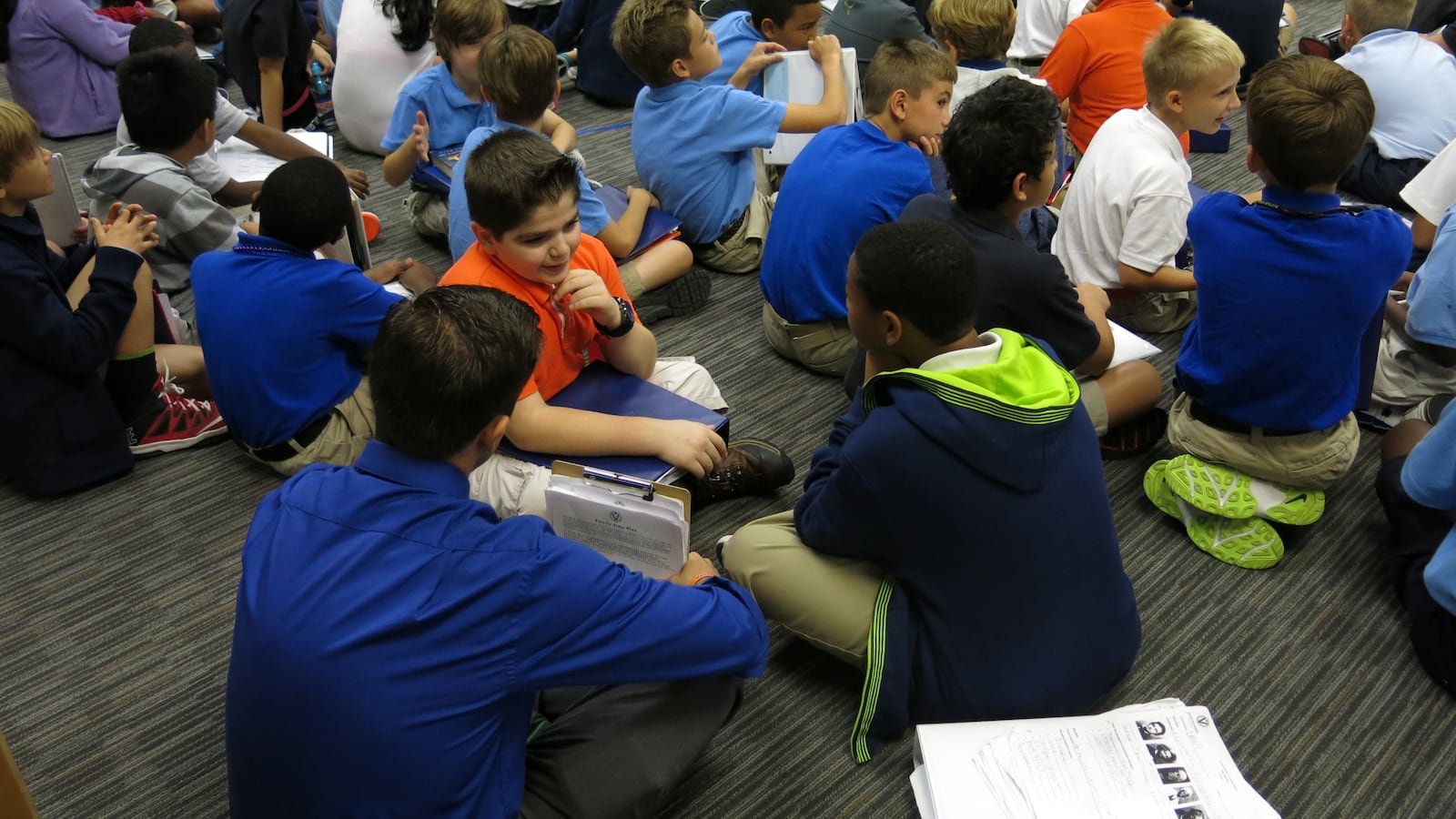 Valor fifth-graders discuss how they are going to make their school the best in Nashville during an all-school morning meeting, which is held daily.