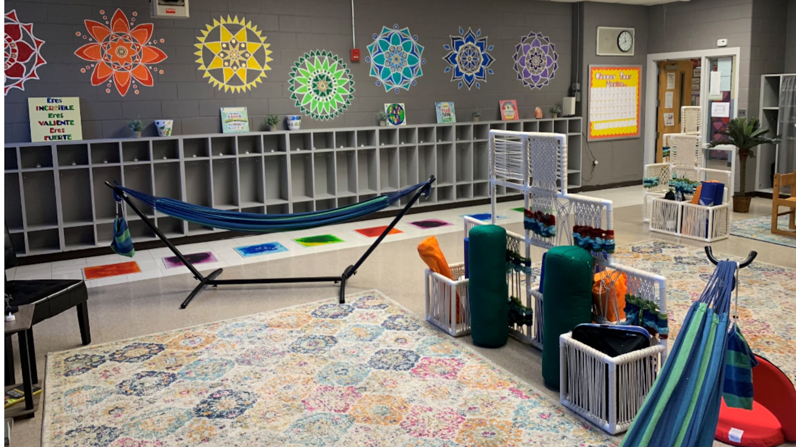 The newly-opened relaxation room at Sussex Avenue School is primarily for educators, but will be used by students for free time and yoga.