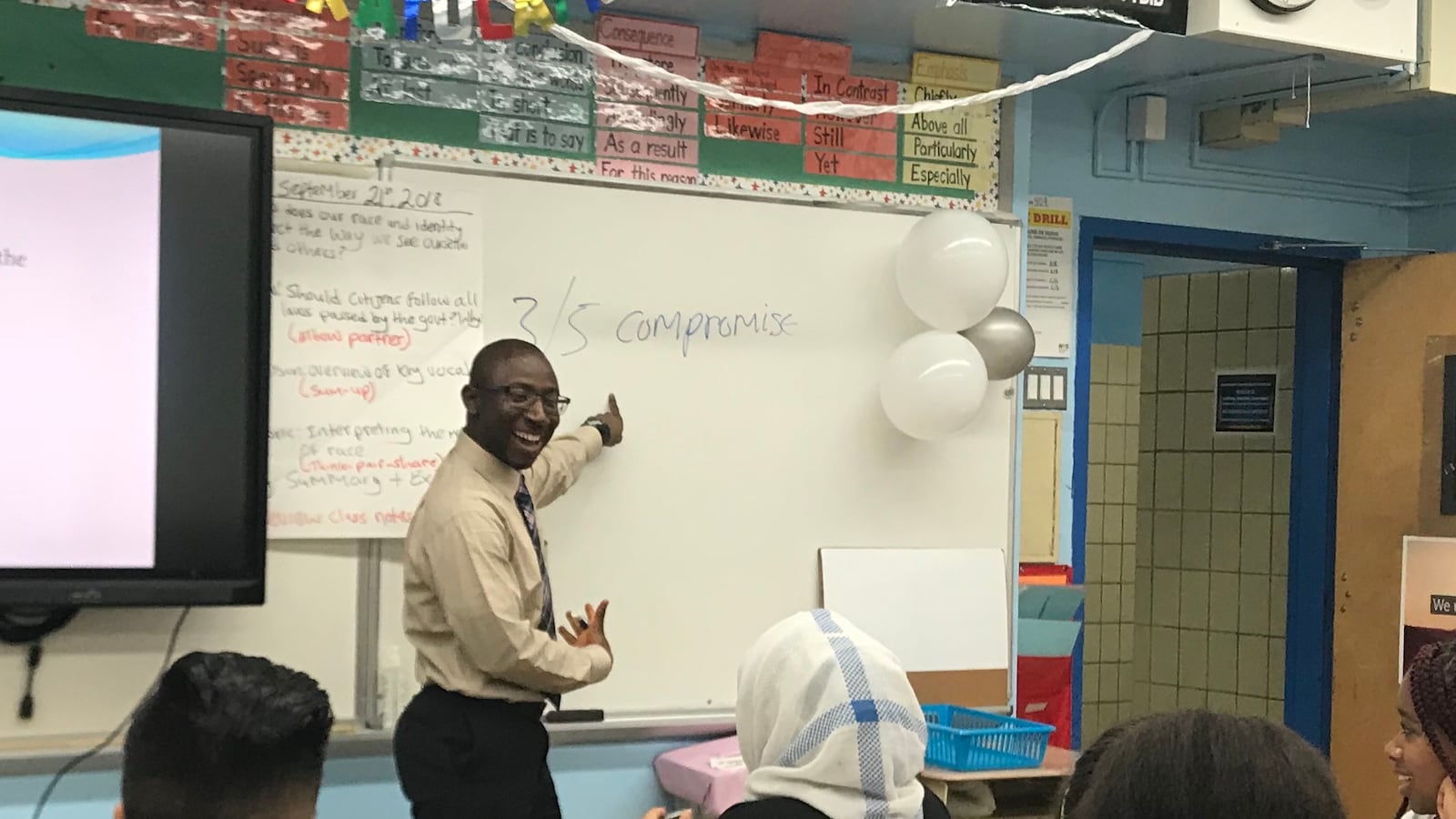 Alhassan Susso, New York's Teacher of the Year, leads a class discussion in his Bronx classroom.
