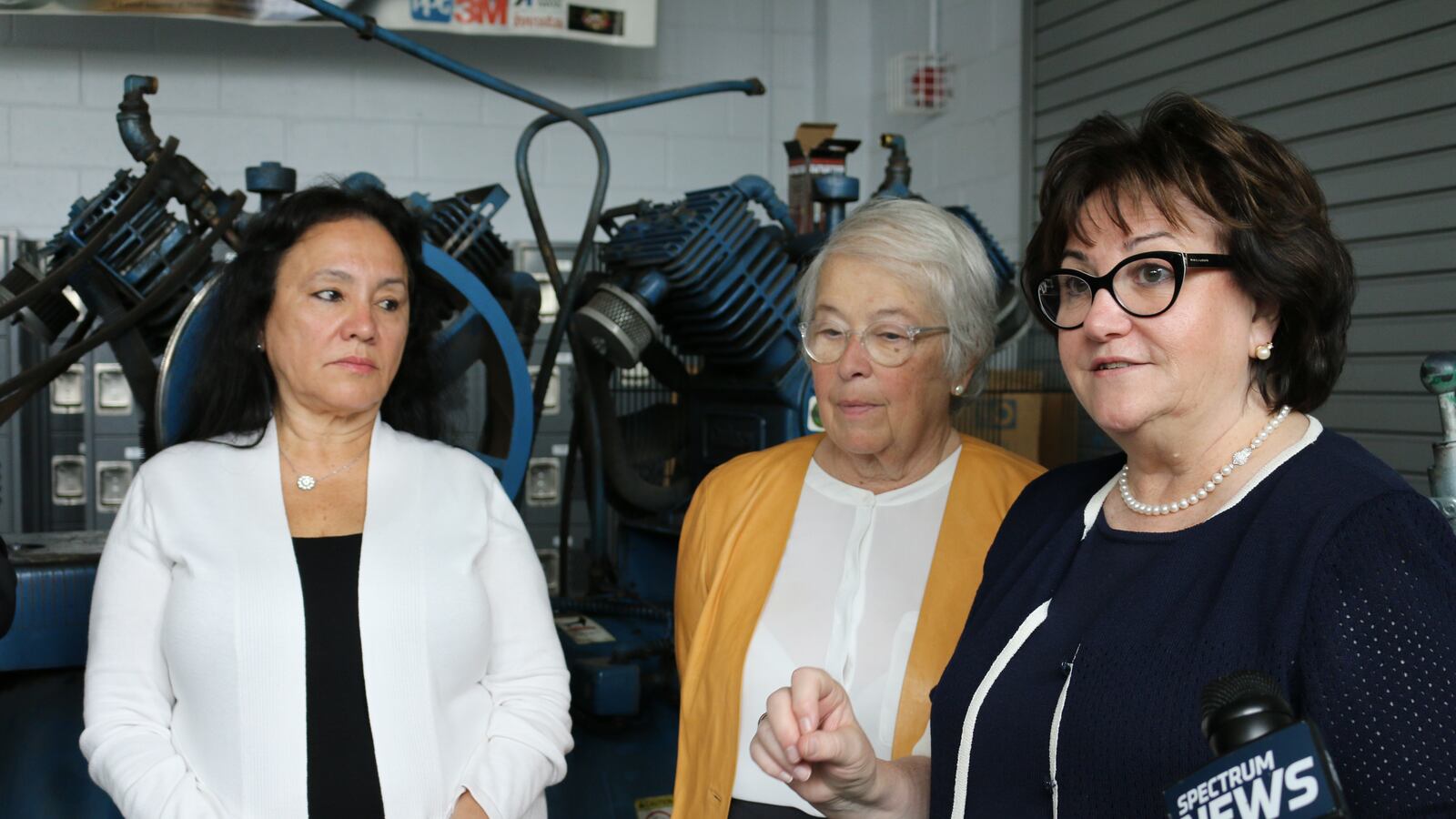 Board of Regents Chancellor Betty Rosa, New York City Schools Chancellor Carmen Fariña and State Education Commissioner MaryEllen Elia at Thomas A. Edison Career and Technical Education High School.