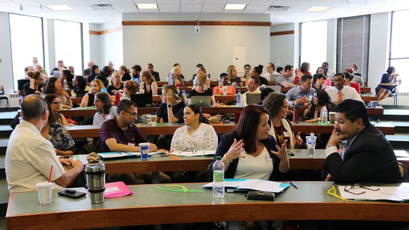 Chancellor Richard Carranza, bottom right, joined New York City principals and superintendents for an anti-bias training in Brooklyn in August 2018.