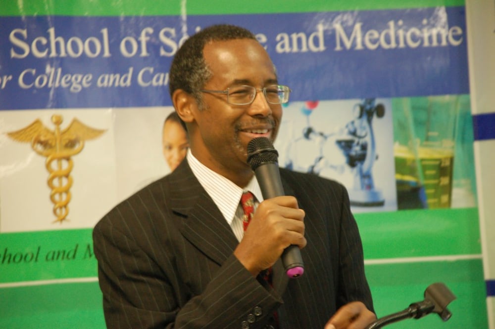 Dr. Benjamin Carson, formerly U.S. secretary of housing and urban development, on a visit to the Detroit high school that was named for him.