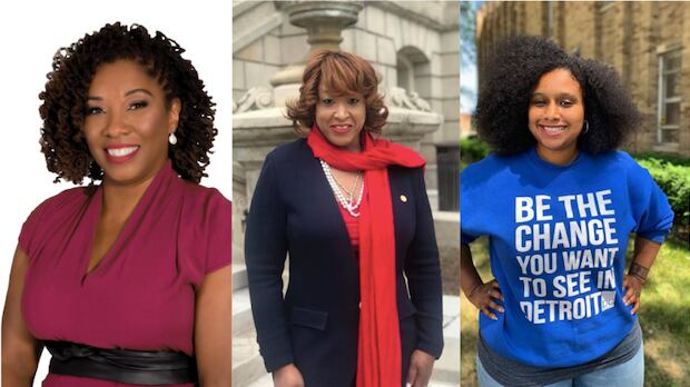 Sonya Mays (left), Sherry Gay-Dagnogo (center), and Misha Stallworth (right), each won a seat on the Detroit district school board. Mays and Stallworth are incumbents, and Gay-Dagnogo is the challenger. 