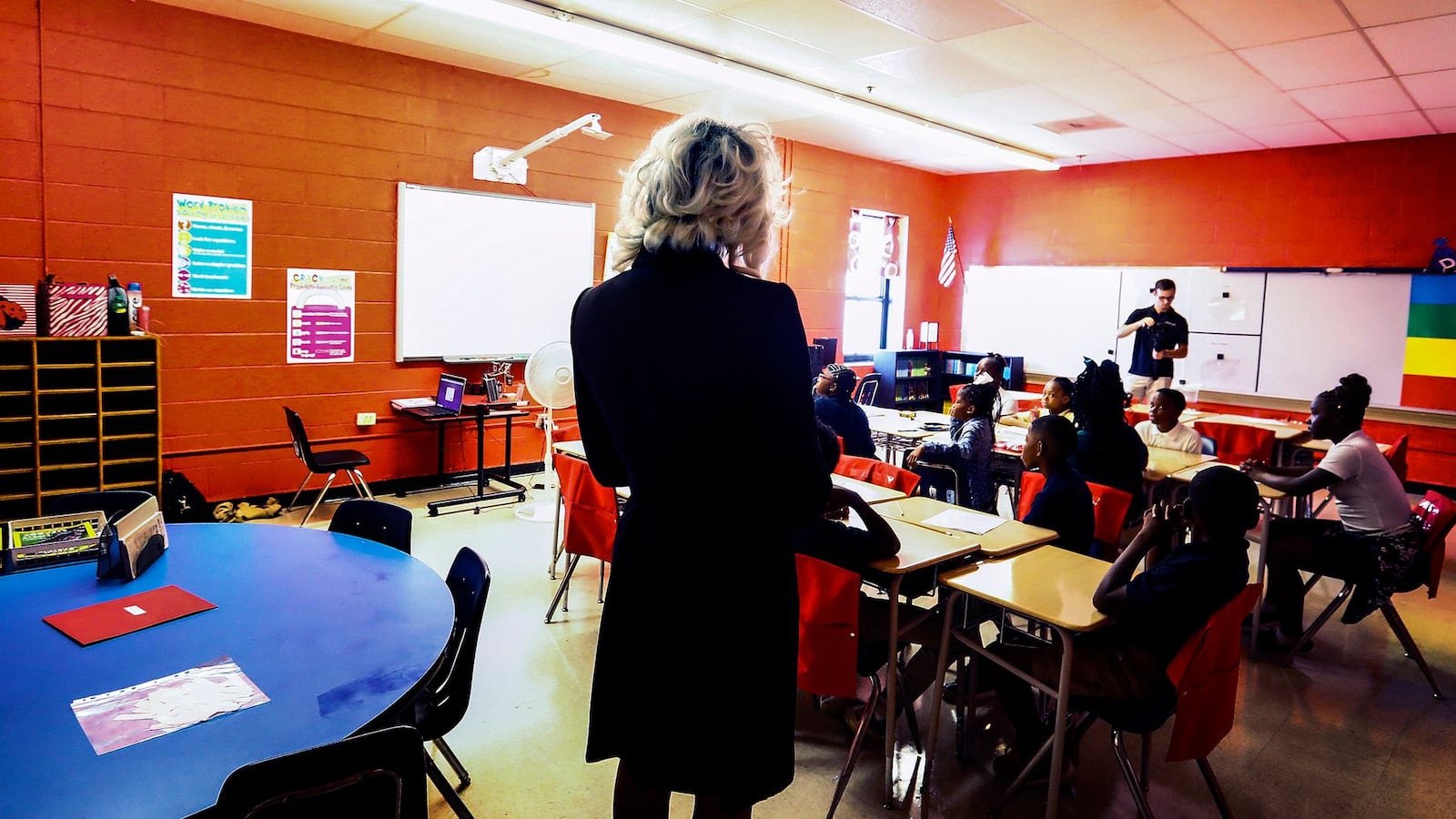 Achievement School District new chief Sharon Griffin chats with students at Frayser-Corning Achievement Elementary on the first day of school.