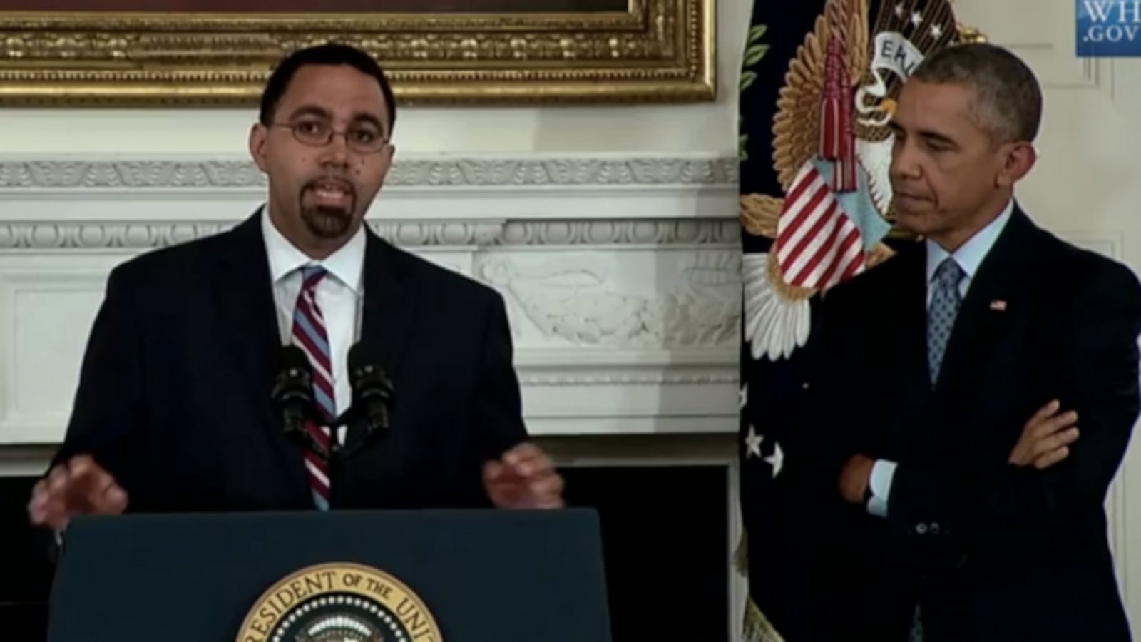 U.S. Education Secretary John King and President Obama in 2015