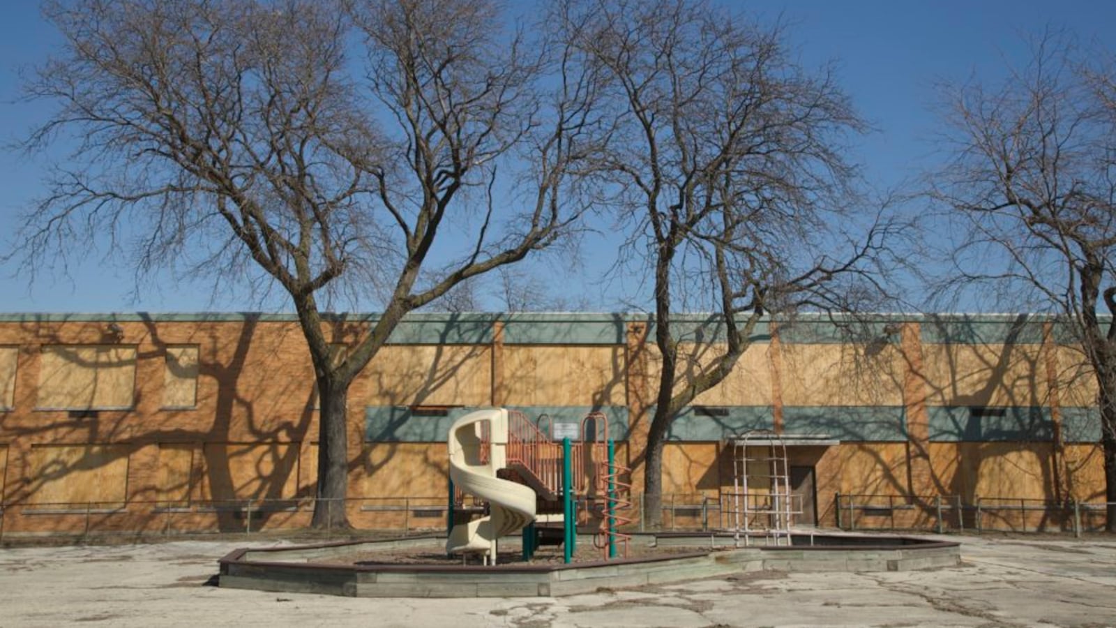 Crispus Attucks Elementary School, which was closed years ago is boarded up in Chicago, Illinois. (Photo by John Gress/Corbis via Getty Images)