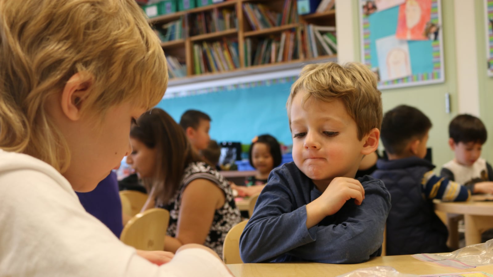 Kindergarten students at the Brooklyn School of Inquiry in 2016. Admission to the citywide gifted and talented program is based on a screening exam given at age 4.