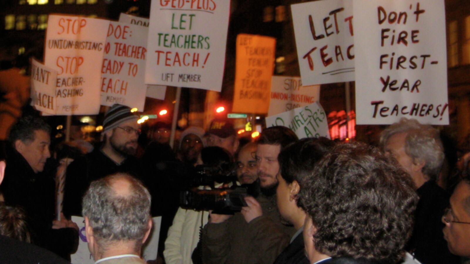 Excessed teachers rally outside the Department of Education in 2008 to protest the city's handling of its ATR pool.