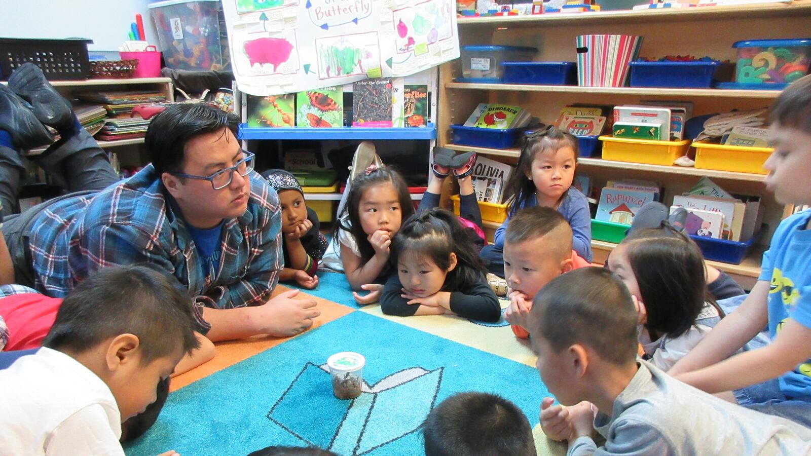 Andy Yung and his pre-K students share their observations about a caterpillar.
