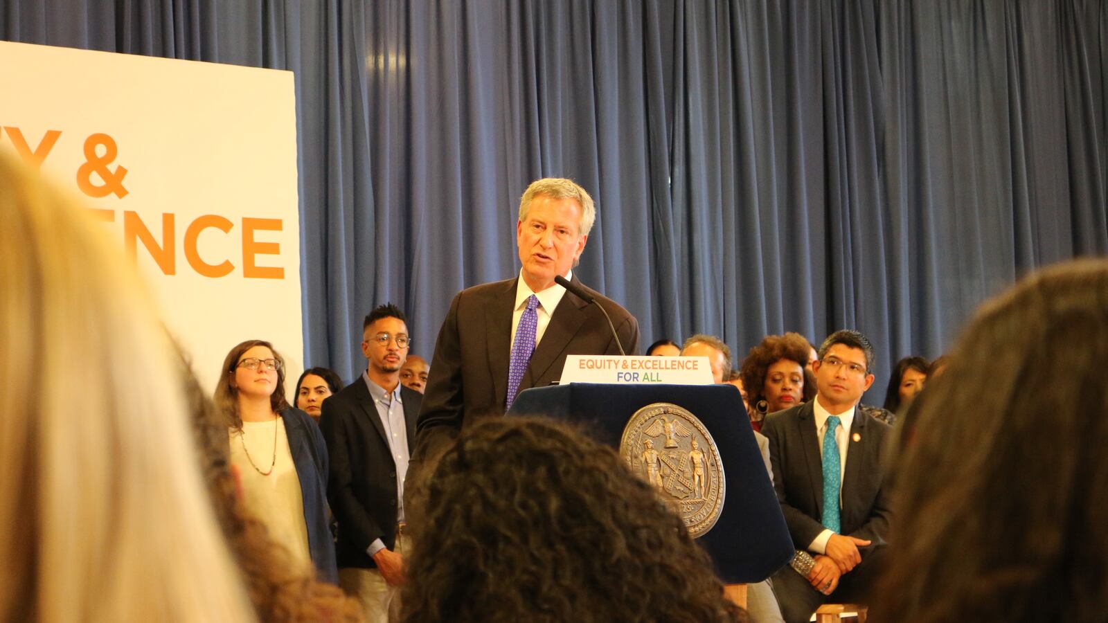 At a September 2018 press conference at M.S. 51 in Park Slope, Mayor Bill de Blasio and schools Chancellor Richard Carranza approved an integration plan for District 15 middle schools.